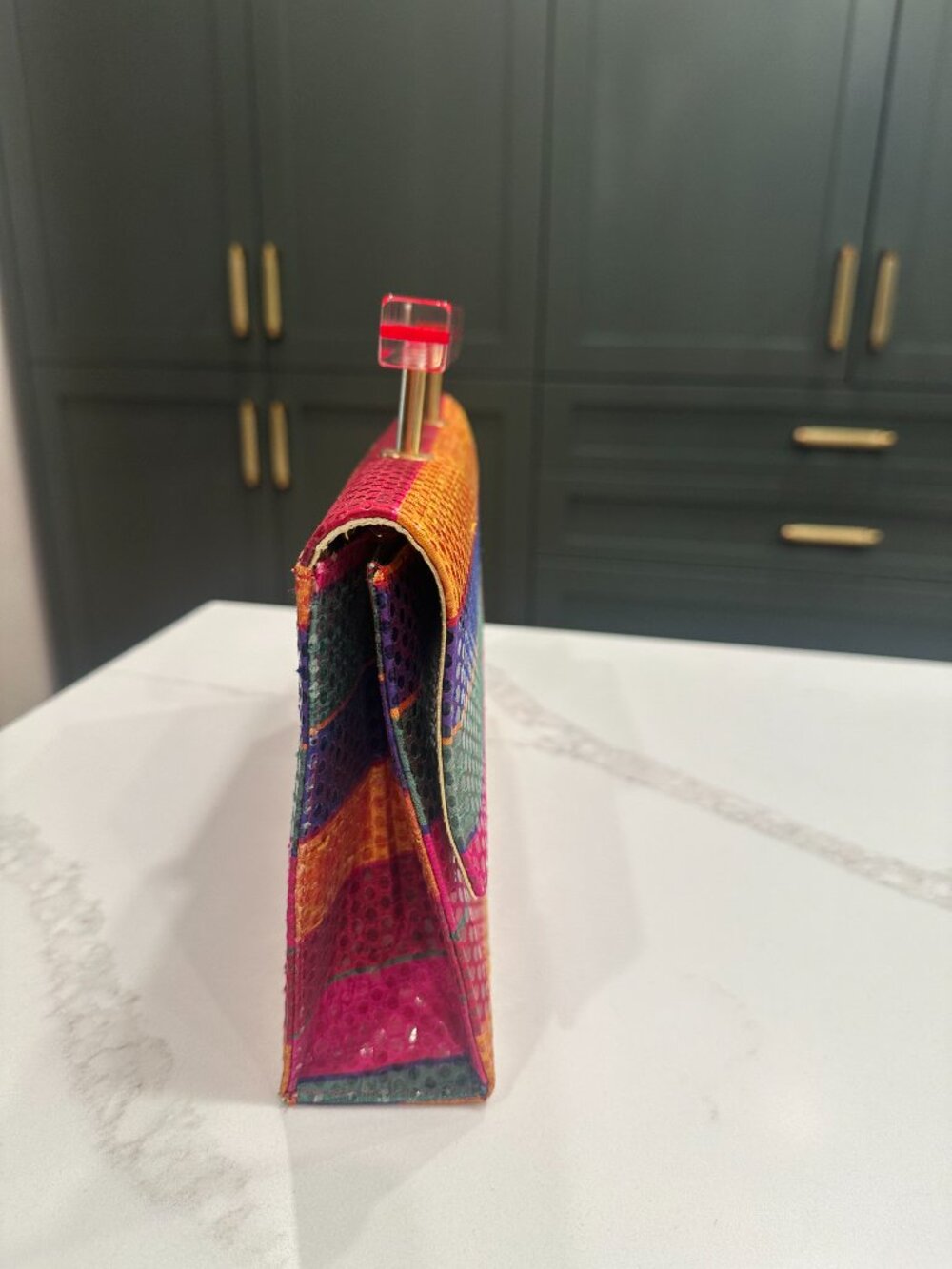 Vintage Timothy Hitsman Colorful Striped Structured Purse with Acrylic Handle - Picture 5 of 11